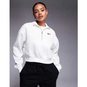 NikePhoenix Fleece Half Zip Cropped Sweatshirt Off White