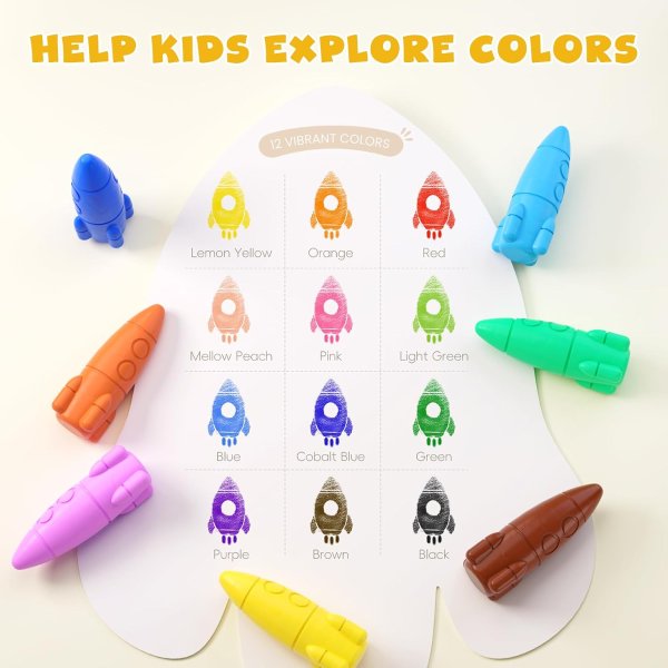 JUPITEARTH Rocket Crayons 12 Colors Washable