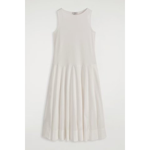Boat-Neck Cotton Midi Dress White