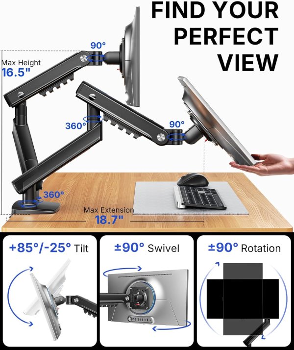 FlowLift Pro Dual Monitor Mount 13–32 Inch