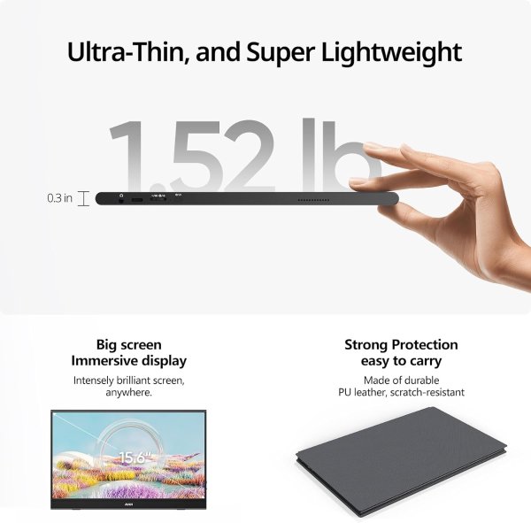 MNN Portable Monitor 15.6 Inch 1080P Ultra-Slim IPS