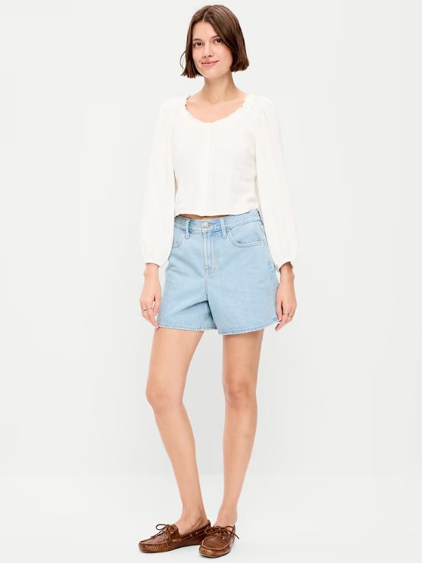 Old Navy 高腰牛仔短裤 5英寸裤长