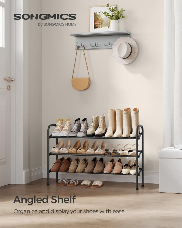 3-Tier Adjustable Metal Shoe Rack Ink Black