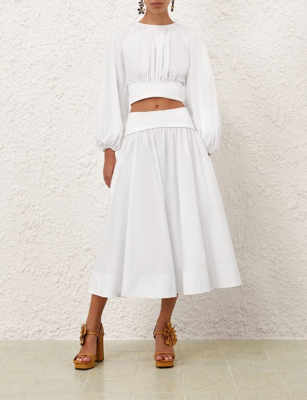 Zimmermann Poplin Midi Skirt Ivory