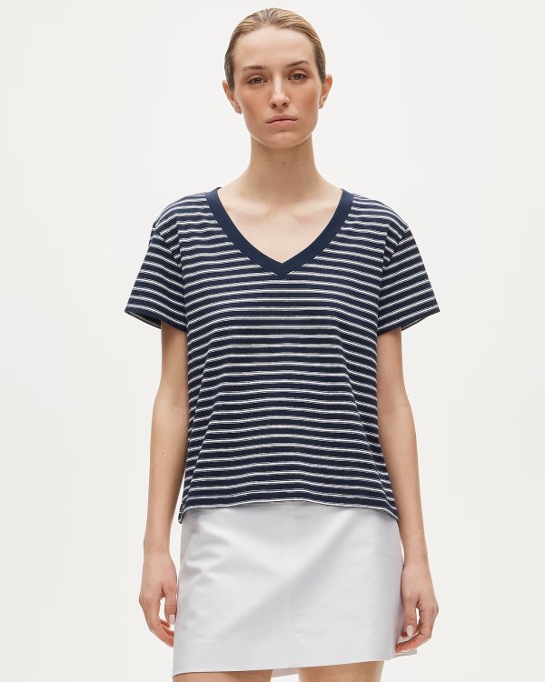 New vintage jersey relaxed V-neck T-shirt in stripe