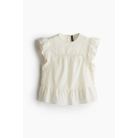 H&M 女士奶油色蕾丝拼接上衣
