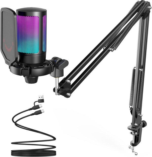 FIFINE AmpliGame A6T USB RGB Microphone for PC