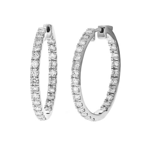 Silver Lab-Grown Diamond Hoop Earrings 0.75 ct