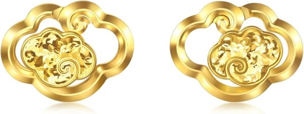 999 Gold Ruyi Cloud Earrings 96250E