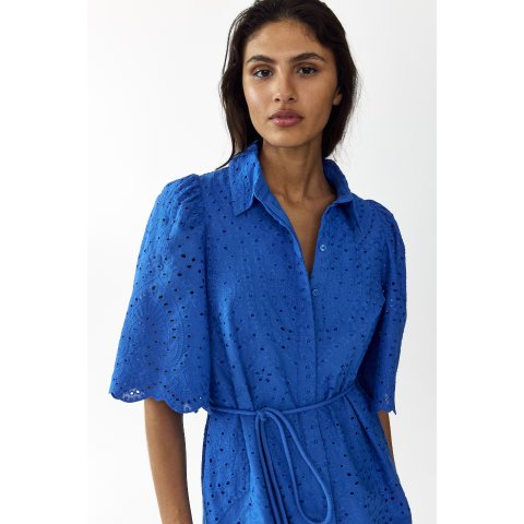 H&M 镂空刺绣棉质连衣裙 蓝色