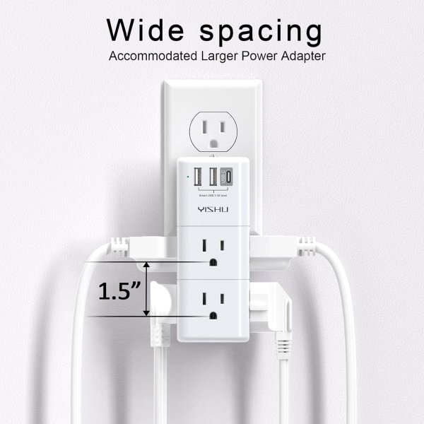 YISHU 6-Outlet 3-USB Rotating Plug Extender