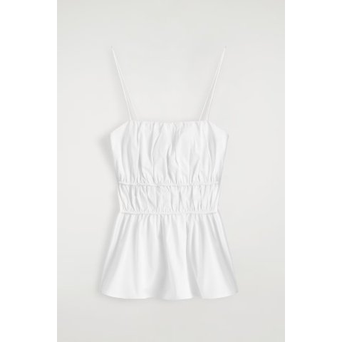 Gathered Cotton Peplum Top White