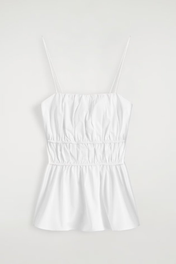 Gathered Cotton Peplum Top White