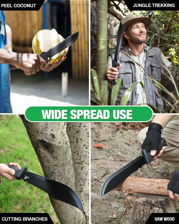 16 Inch Heavy Duty Dual-Edge Machete with Saw