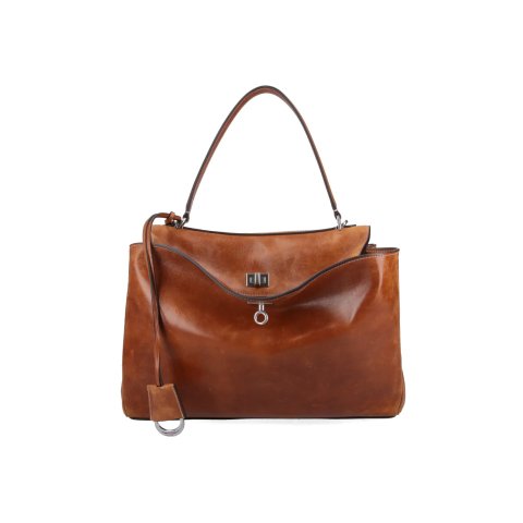 Leather Top Handle Bag Brown