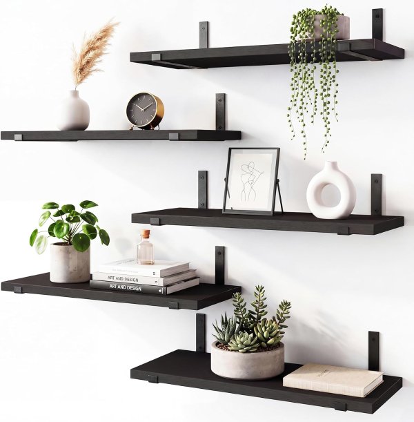 Fixwal Black Wall Mounted Shelves Set of 5