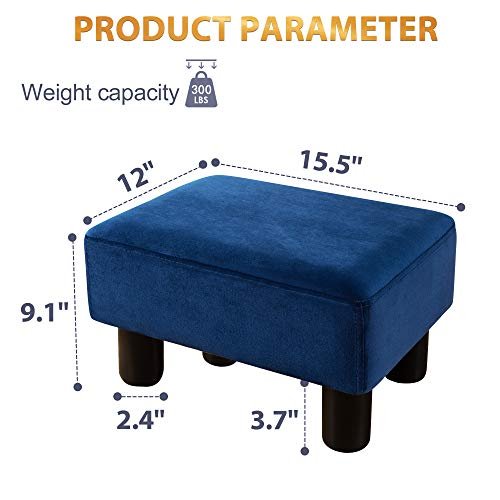 LUE BONA Velvet Rectangle Foot Stool Navy
