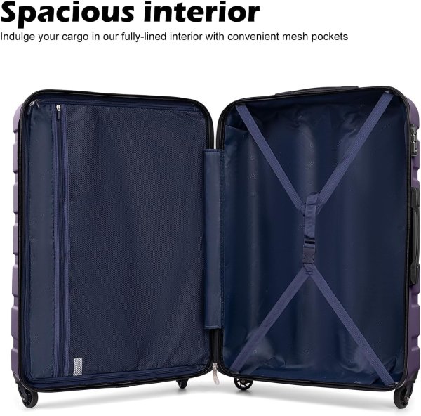 Coolife 3 Piece Hardshell Luggage Set Purple