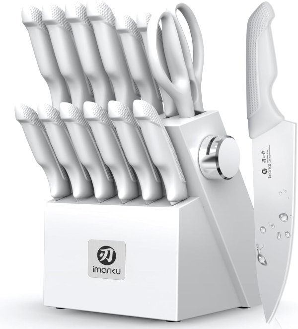 imarku 14-Piece Stainless Steel Kitchen Knife Set White