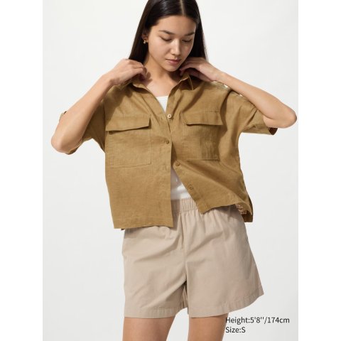 UniqloWomen s Premium Linen Boxy Shirt Short Sleeve