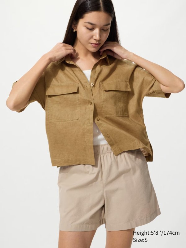 Women's Premium Linen Boxy Shirt Short Sleeve