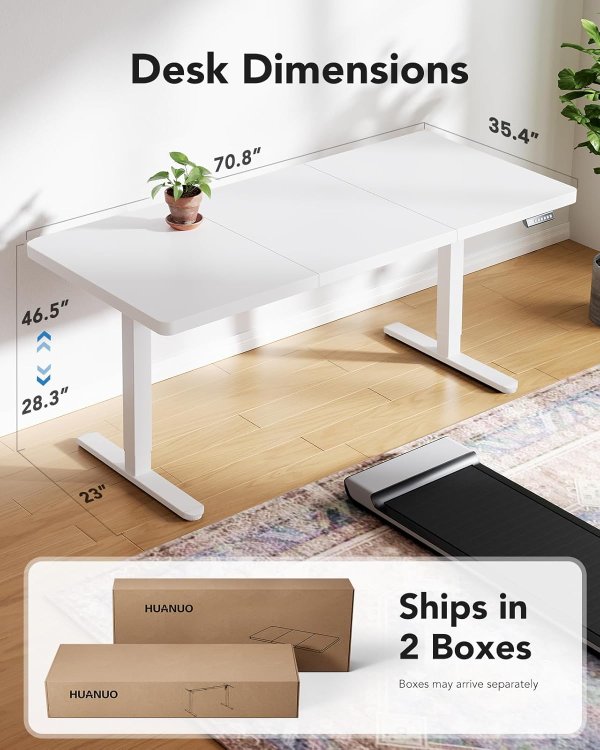 Electric Standing Desk 71x35 Inch White