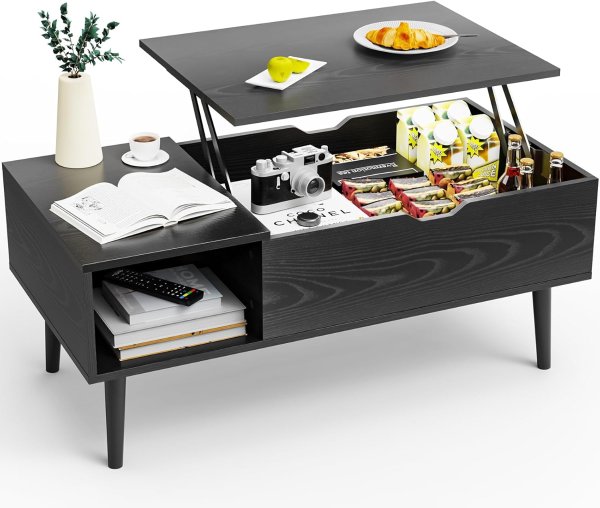 Sweetcrispy Lift Top Coffee Table Black with Storage