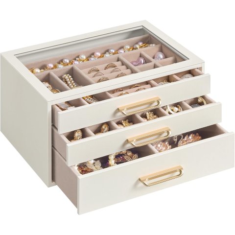 SONGMICSJewelry Box UJBC206WD02S 3-Layer Cream White