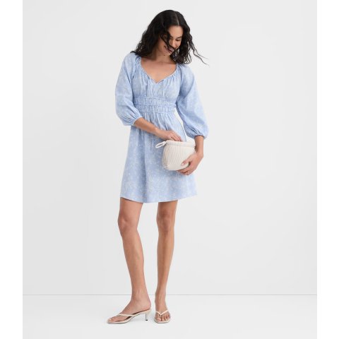 Bouquet Linen Cotton Smocked Mini Dress
