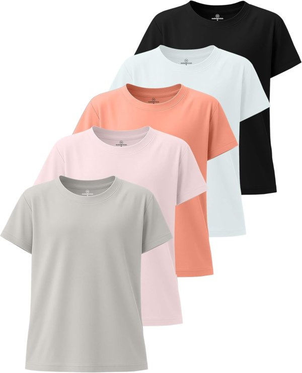 Real Essentials Girls Dry-Fit Short Sleeve T-Shirt 5 Pack