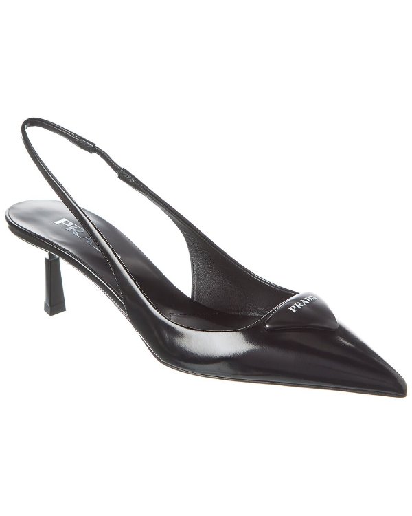 Leather Pointy-Toe Slingback Pump