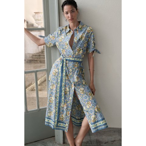  Women s Blue Short-Sleeved Shirt Dress