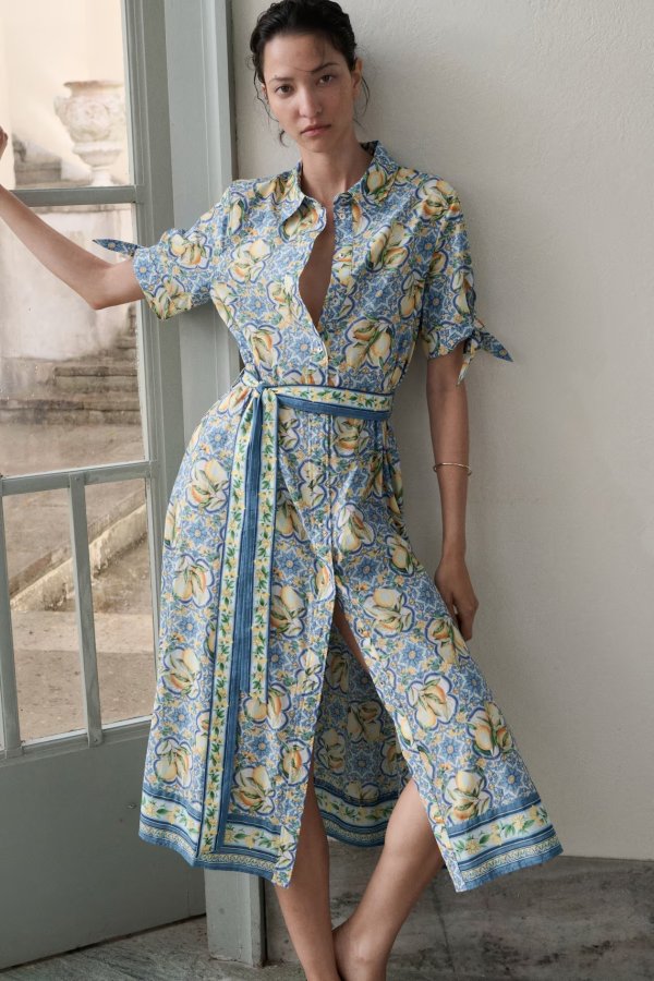  Women's Blue Short-Sleeved Shirt Dress