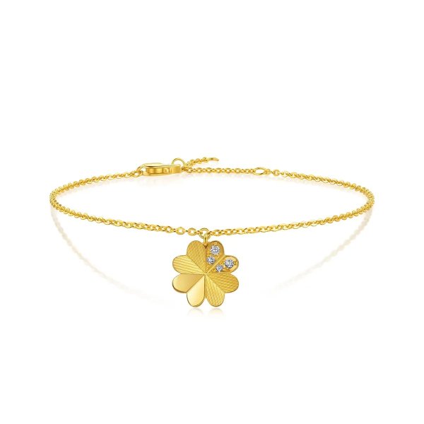 999 Gold Diamond Four-Leaf Clover Bracelet