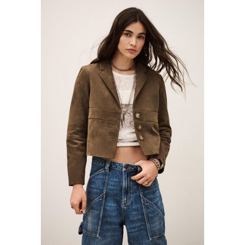 BA&SH Morfeo Green Suede Leather Jacket
