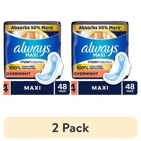 Always Maxi Overnight Pads with Wings Size 4 48 Count 2 Pack