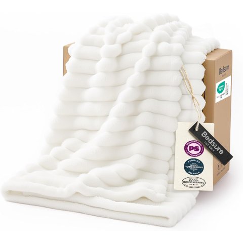 Bedsure 奶油白云朵绒毛毯 50x60英寸，触感舒适亲肤