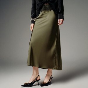 URBAN REVIVO 女士高腰缎面中长裙
