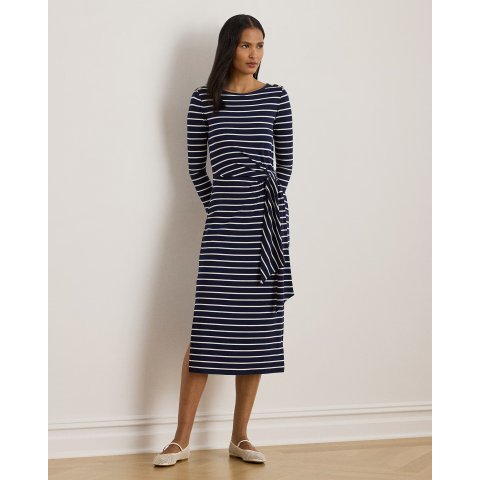 Striped Tie-Front Cotton-Blend Dress