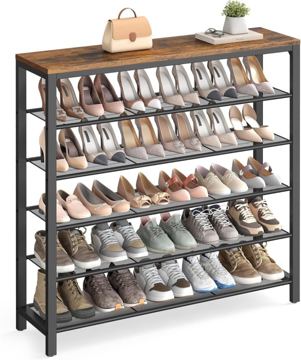 Shoe Rack ULBS016B01 6-Tier Metal Rustic Brown Black