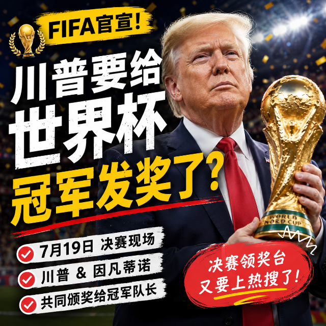 官宣！世界杯冠军奖杯川普亲手发