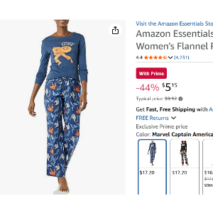 $5.15 Amazon.com Amazon Essentials Disney | Marvel | Star Wars Women s Flannel Pajama Sleep Sets 