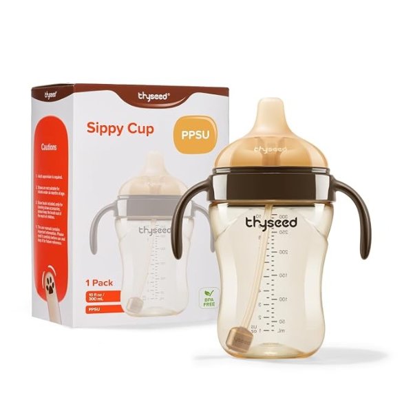 Spill-Proof Weighted Straw Sippy Cup Silicone Spout 10oz