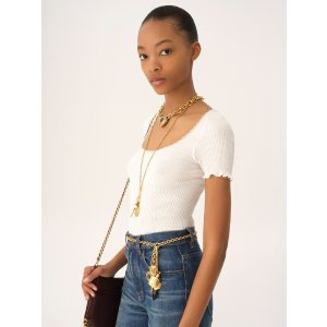 ChloeScoop-Neck Fitted Cotton T-Shirt White