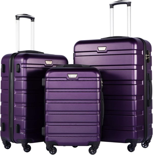 Coolife 3 Piece Hardshell Luggage Set Purple
