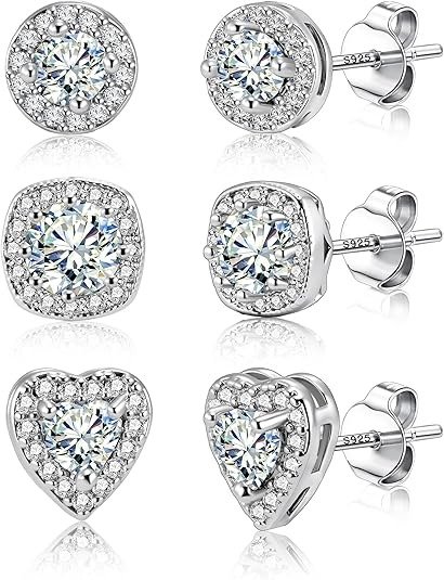 Silver Stud Earrings Cubic Zirconia for Women