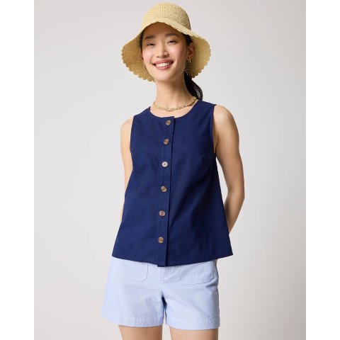 Factory Linen-Blend Button-Front Shell for Women