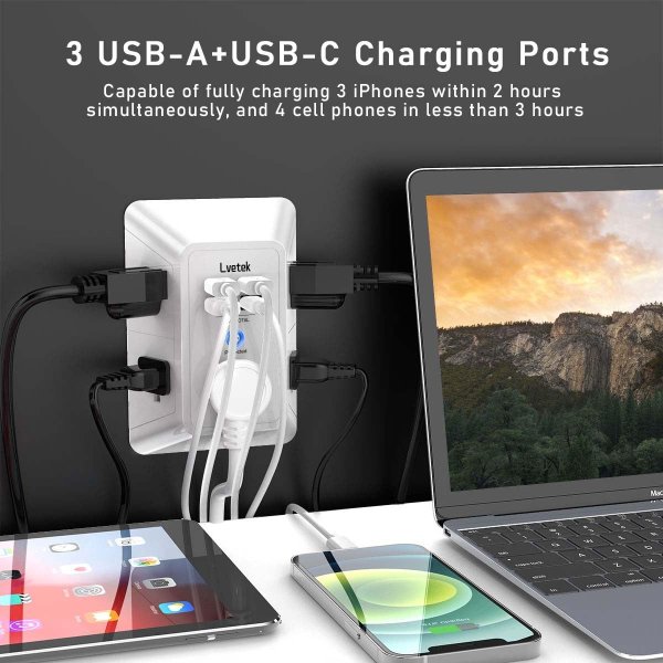 Lvetek 多功能插座 5位 4 USB 白色