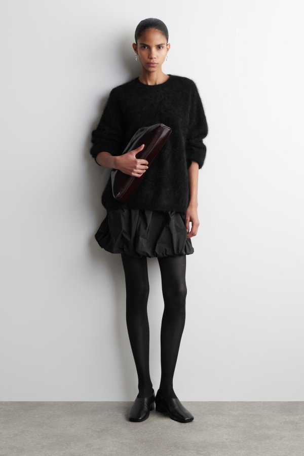 Bubble-Hem Mini Skirt Black