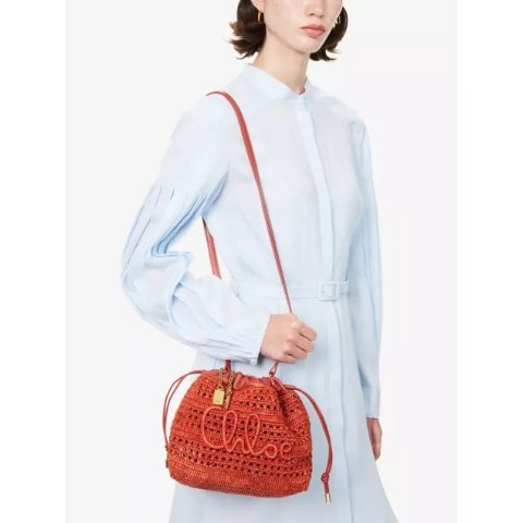 Chloe Banana Raffia Drawstring Pouch